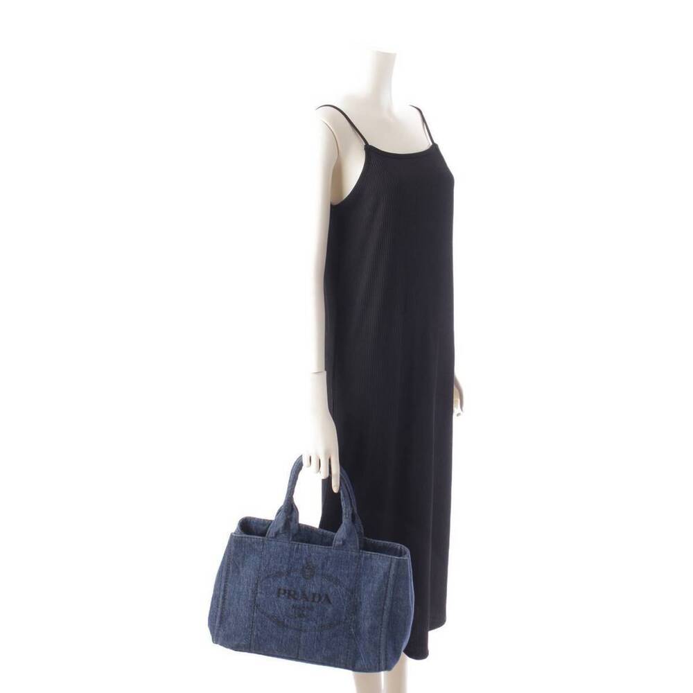 Prada Canapa Denim Tote Bag Handbag Indigo Blue - Picture 10 of 10